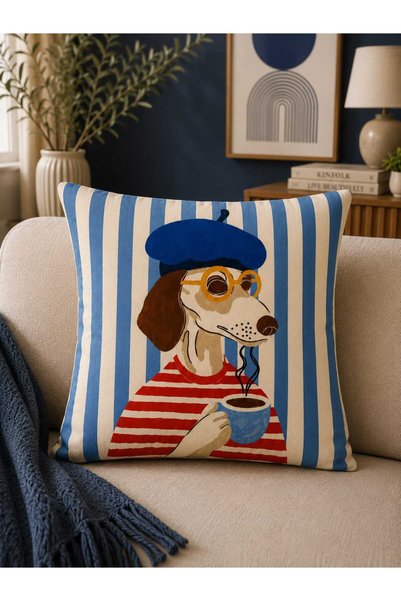 Pillow Home Set of 4 Decorative Throw Pillow Covers – Dog, Cat, Enjoy Today Written and Striped Design