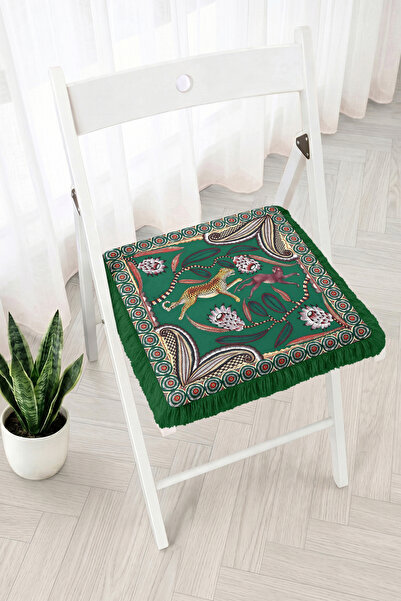 Realhomes Ethnic Patterned Fringed Zippered Chair Cushion with Leopard and Mo...