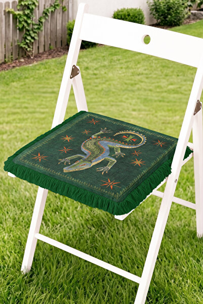 Realhomes Lizard Figured Star Motif Fringed Zippered Chair Cushion - Retro an...