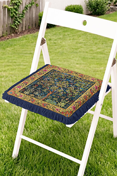 Realhomes Classic Patterned Fringed Zippered Chair Cushion with Floral and Tr...