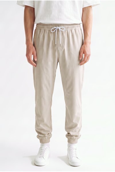 VESTRO Men's Beige Parachute Fabric Trousers with Elasticated Legs and Zipper...