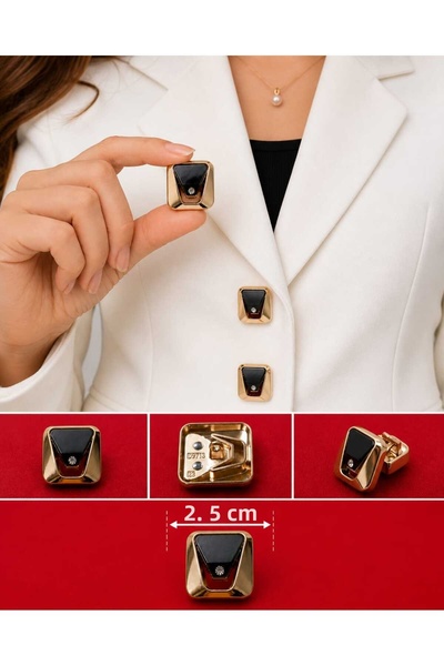 beyna aksesuar Crystal Stone Gold Coated 2.5 cm Metal Button 1 Pack 2 Pieces