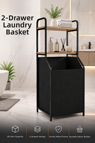 Vienev Metal Body Bathroom Organizer with Wooden Shelves - 80 L Large Fabric ...
