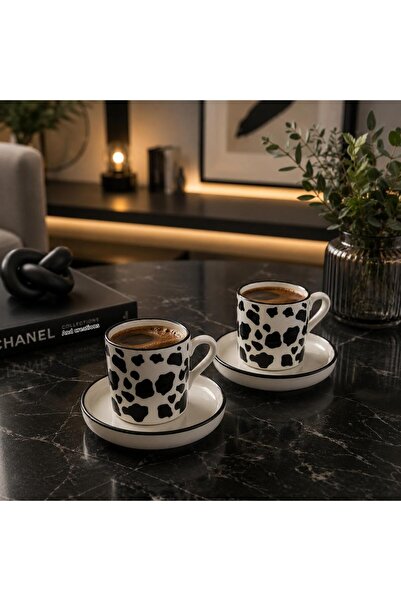 LEYA HOME 2-Piece Ceramic Leopard Pattern Turkish Coffee Cup Set / Black and ...