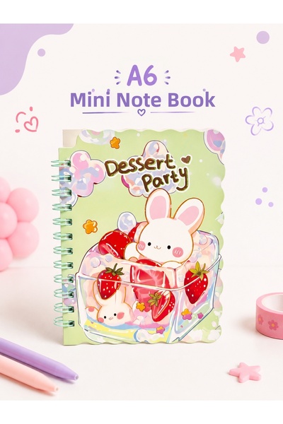 TOMBİ-X A6 Mini Notepad Kawaii Rabbit Pattern Spiral Notebook