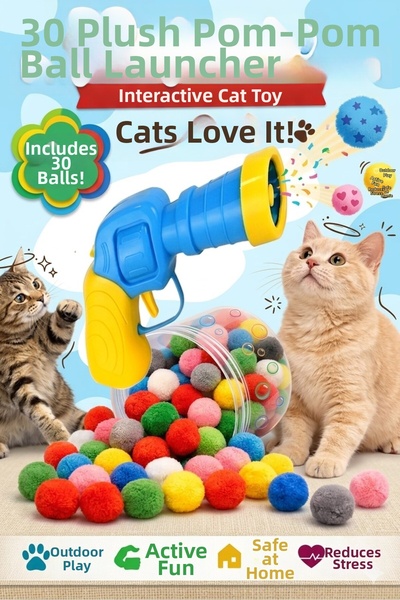 Neler Geldi Neler 30Pcs Plush Pompom Ball Throwing Gun Interactive Cat Toy Hu...