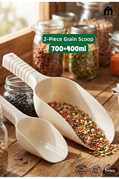 MUF HOME Set of 2 Food and Grain Scoops - Flour, Sugar, and Food Scoop Set - ...