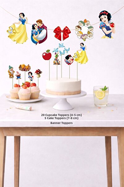 Sinek Kupası Tasarım Snow White Birthday Set 5 Figures Banner 5 Figures Cake ...