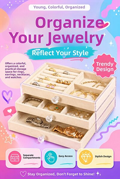 Eco Lounge Velvet lined clear jewelry box with drawer - watch, ring, and neck...