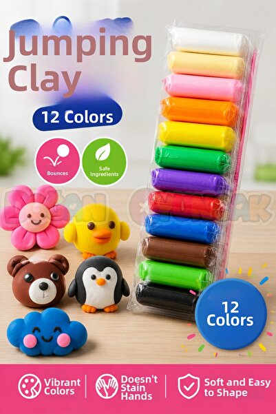 Doğan Oyuncak Dünyası 12 Colorful Bouncing Dough Soft Clay Dough Consistency ...