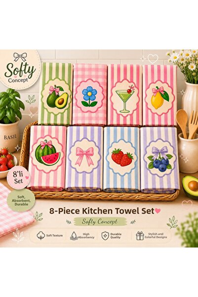 Piloji 8-Piece Modern Digital Printed Kitchen Towels 35X50Cm - High Absorbent...