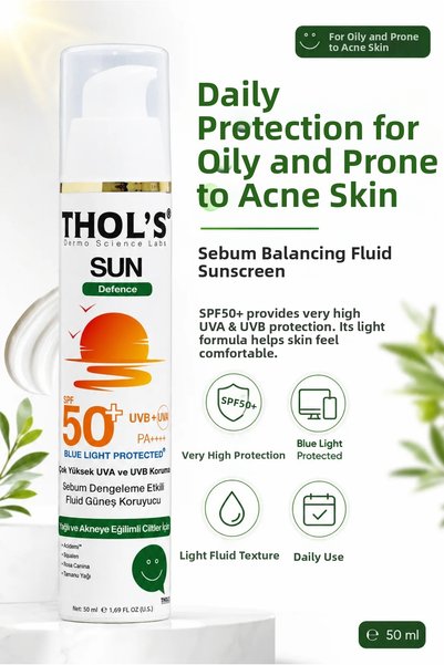 THOLS Tb8 Spf50+ Sebum Balancing Anti-Acne and Anti-Shine Non-Marking Sunscreen - 50 ml
