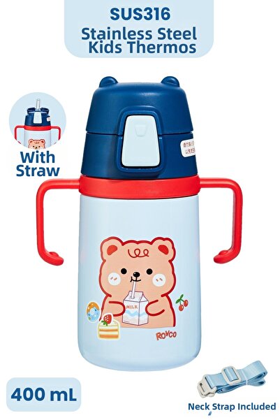 Vagonlife 400 ml 316L Stainless Steel Children's Thermos with Straw, Carrying...