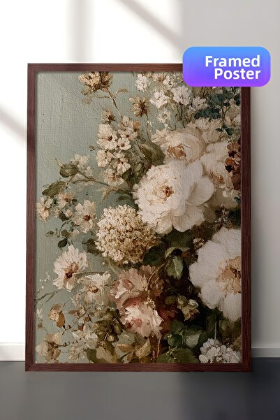 Zestia Pictură murală vintage, bujori și flori de grădină cu ramă maro Nr.: 2...