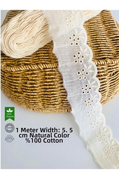 seyranat 1 Meter, Width 5.5 Cm, Raw Natural Color Quality Cotton Floral Patte...