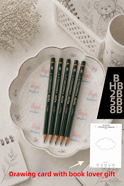 kitapsev 5 Pieces of Drawing Pencils Fatih Graded Pencil with Drawing Card