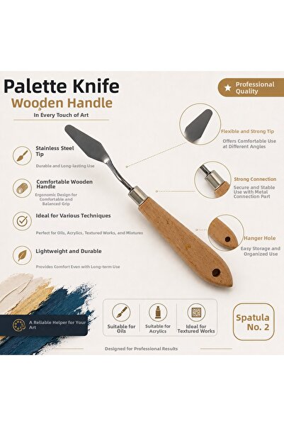TOMBİ-X Spatulă metalică cu mâner din lemn nr. 2 pentru vopsea în ulei și vop...