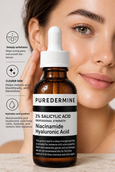 Puredermine Salicylic Acid Serum with 2% Bha Content, Niacinamide and Hyaluronic Acid Supported Anti-Blackhead Care Serum for Oily and Acne-Prone Skin