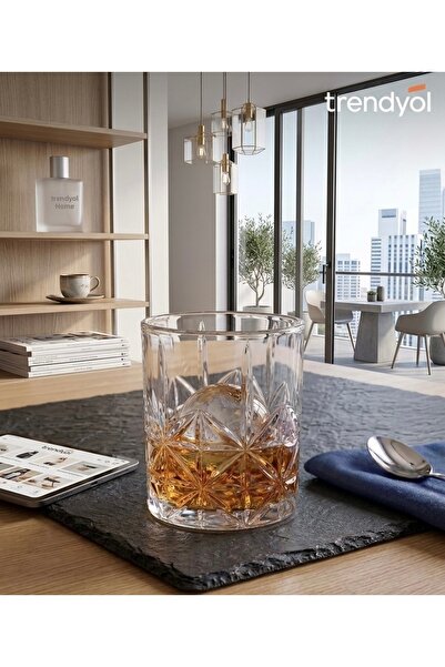 SELÇUK Set of 6 Crystal Cut Whiskey and Soft Drink Glasses - 340 ml