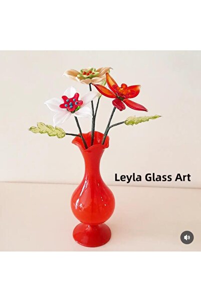 LEYLA CAM SANATLARI Glass Blowing Vase Handmade with Glass Flowers