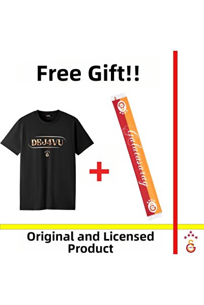 Galatasaray Licensed 2026 Şampiyuk Dejavu Black T-Shirt and Handwritten Scarf