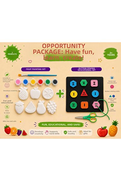 KESKİN NAKIŞ Opportunity Package Felt Button Sewing Set and Fruits Painting S...