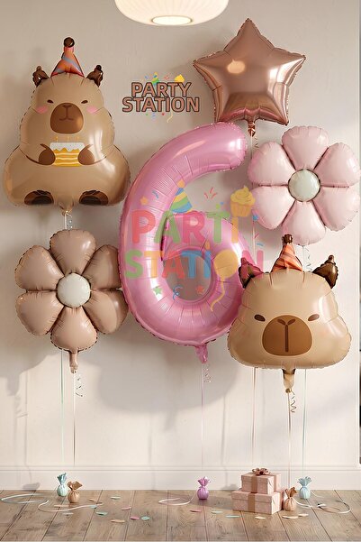 Parti Station Capybara Themed 6Th Birthday Balloon Set 6 Pieces Capybara Ball...