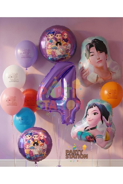 Parti Station Demon Hunters Kpop Themed 1St Birthday Balloon Set 11 Piece Dem...
