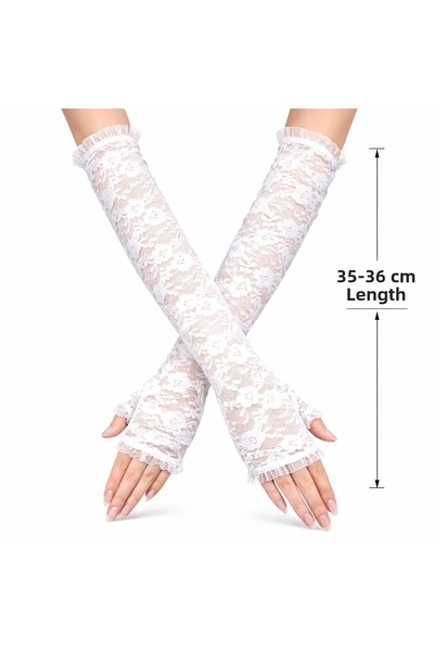 magicool Long Elegant Lace Gloves Fingerless White 35 cm