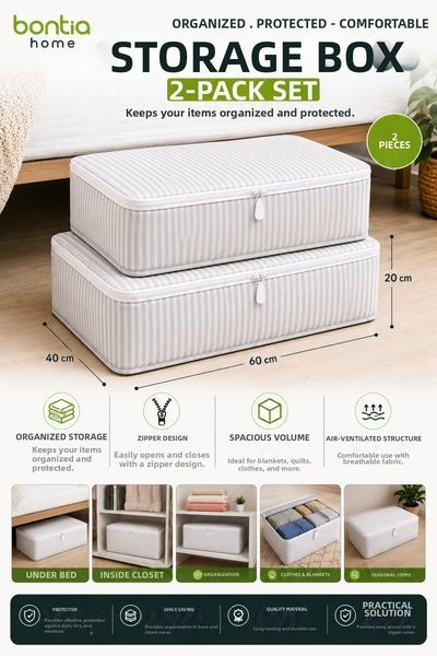 Bontia Storage Bag Set of 2 60X40X20 cm Under-Bed Storage Bag with Zipper Qui...