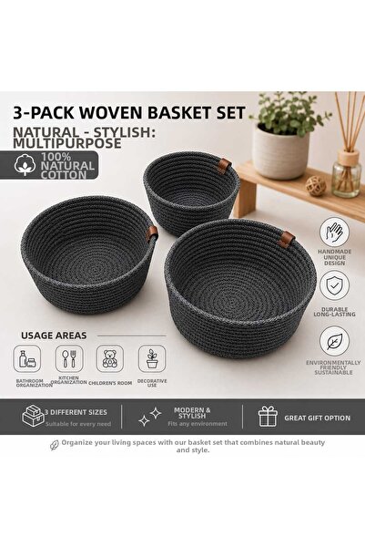 Esperya Home 3-Piece Organizer Basket Kitchen Living Room Bathroom Organizer ...