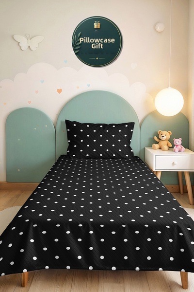 Evimde Bambaşka Black Polka Dot Minimal Single Pique Set-White Geometric 160X...