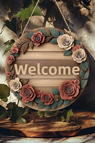 SHELİFE Καλωσόρισμα Floral UV PRINTING 3D LOOKING MDF Διακοσμητικό Στολίδι Πό...