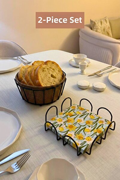 Edora Home Set of 2 Black Square Napkin Holders Oval Corner Bread Basket Beig...