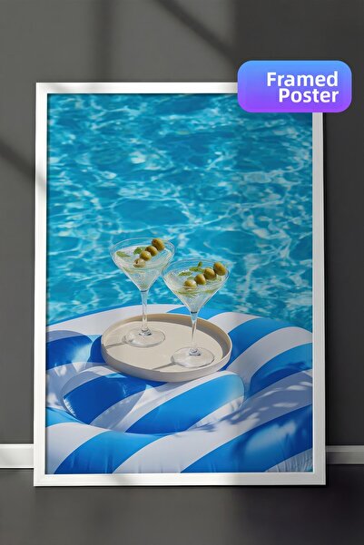 Postifull Poster Martini și Piscina, Poster în cadru alb, Seria Old Money, NR...