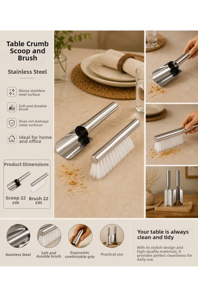 PALU GASTRO Stainless Steel Table Crumb Scoop and Brush Set – Practical and S...