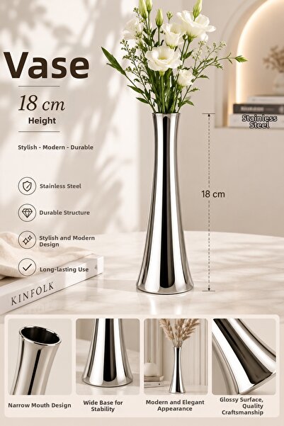 PALU GASTRO Stainless Steel Modern Vase – 18 cm Stylish and Elegant Design
