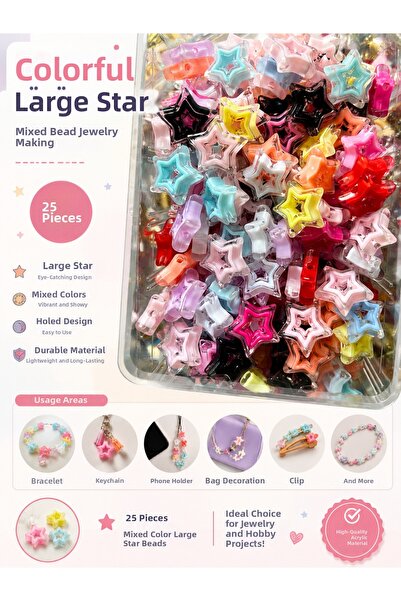 E.B EBRULİ BONCUK Colorful Big Star Mixed Beads Jewelry Making Bead (25 Pieces)