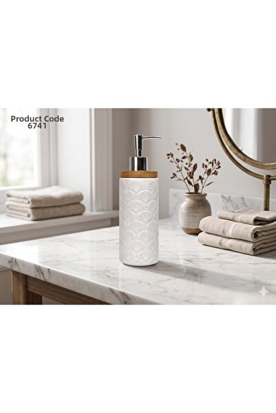 ÇİFTÇİ Konak Alişveri̇ş Jb6741 -Liquid Soap Dispenser with Bamboo Porcelain