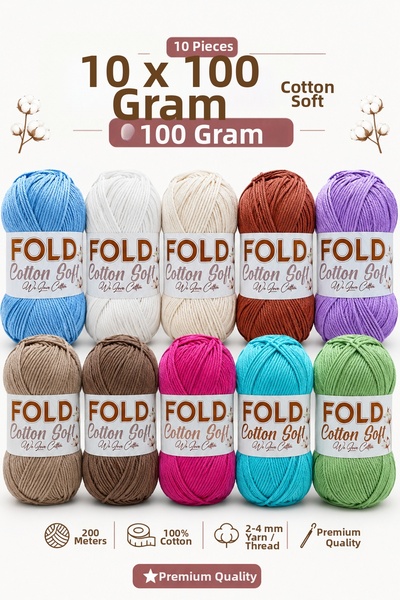 BD fold yarn Cotton Soft 10 Pieces Cotton Thread Knitting Thread for Bags, Supla Thread Motif Bag Thread