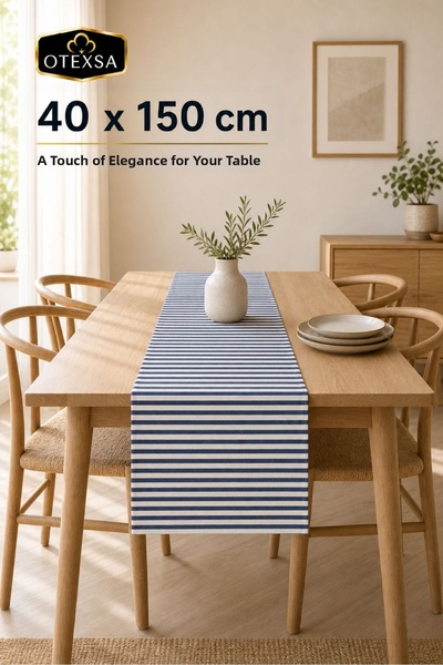 OTEXSA Navy Blue Striped Runner American Service Tablecloth 40 X 150 cm