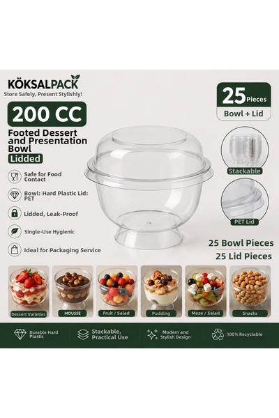 Köksal Pack 25 Pieces 200 Cc Footed Dessert and Presentation Bowl with Lid – ...