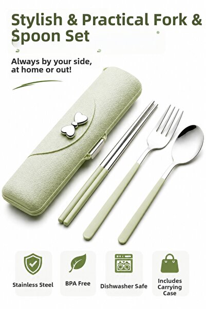 jojobebek Stainless Steel Fork Spoon Chopstick Set with Carrying Box |   4 Pi...