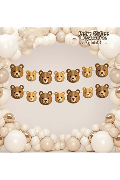 turkuaz parti 14-Pack Retro Brown Bear Banner, Bear Wall Decoration