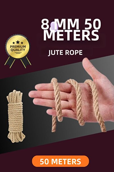 naque 8 mm 50 Meters Jute Rope Decorative Straw Twine Tether Ornament