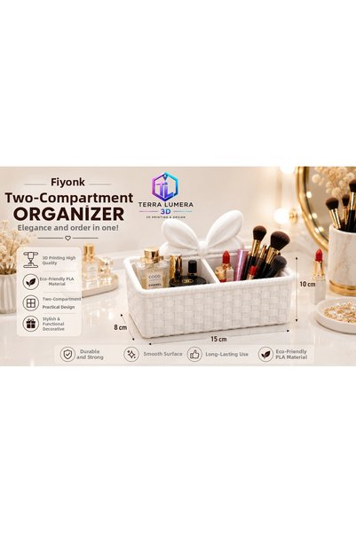 Generic Brand Bowknot Makeup Organizer 2-Compartment Desktop Cosmetic Organizer