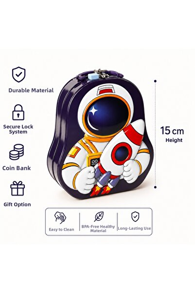 Prlk toys Astronaut Piggy Bank with Lockable Metal Money Box 15 cm Navy Blue