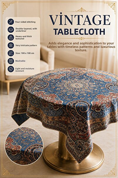 ARTAN GALLERY Vintage Tablecloth 100X100 cm Double Layered Edge Stitched Wash...