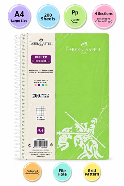Faber Castell Faber Notebook 200 Yp Checkered Pp Cover Spiral Bound 4 Section...