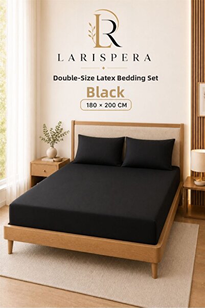 Larispera طقم ملاءة سرير مطاطية مزدوجة باللون الأسود مقاس 180 × 200 سم - مع 2...